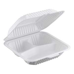 ProTakeOut [8 X 8 X 2.75 Pulgadas] Contenedores Blancos de 3 Compartimentos con Cierre Deslizante Central, Paquete de 150, Duraderos y Ecológicos, MFPP - Product Image 5