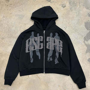 Chándal personalizado con diamantes de imitación, chándal de 2 piezas para hombre, pantalones de chándal acampanados con contraste de Color, sudadera con cremallera y conjunto de Jogger para hombre - Product Image 2