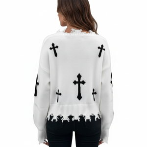 เสื้อสเวตเตอร์ไหมพรมถักแบบเรียบ แขนสั้น คอกลม ระบายอากาศได้ดี ผลิตจากโพลีเอสเตอร์ 100% แต่งพู่ด้านหน้า สำหรับผู้หญิง สไตล์ลำลอง ฤดูหนาว จาก VARSITY SPORTS GEAR - Product Image 2