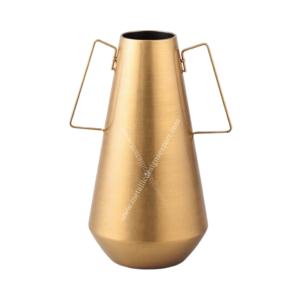 Florero moderno de hierro dorado cepillado costero con diseño de cono y manijas triangulares para decoración de boda de oficina en casa - Product Image 4