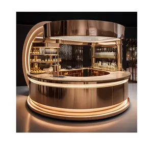 Diseño de mostrador de barra con iluminación LED en forma de arco moderno personalizado para hoteles, cafeterías, discotecas y bares