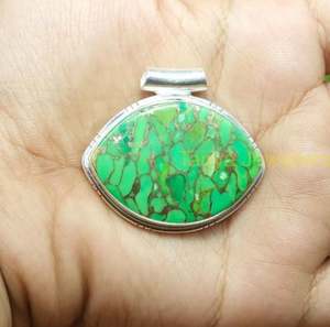 <b>Natural</b> Green Copper Turquoise Pendant Green <b>Stone</b> Pendant 925 Sterling Silver Handmade Statement Large <b>Stone</b> Gift <b>Jewelry</b> - Product Image 3