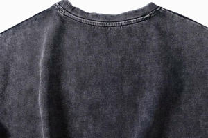 T-shirt court personnalisé pour femme, style urbain, broderie lettres vintage, col rond, délavé à l'acide, en jersey respirant, noir vieilli - Product Image 6