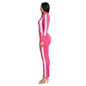 Ensemble de survêtement deux pièces rose personnalisé pour femme, veste courte zippée et leggings taille haute, vêtements de sport athleisure - Product Image 3