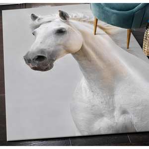 Alfombras Blancas con Estampado de Caballos, Alfombra para Interiores, Antideslizante, Fácil de Limpiar, con Pelo Suave - Product Image 2