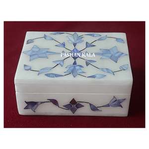 <b>Blue</b> Color White Marble Inlay Mother Of Pearl Jewellery <b>Box</b> Rectangular Shape Handmade Unique Design Used For Home Decoration - Product Image 1