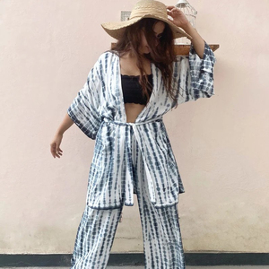 Romántico Rayón Tie Dye Girls Resort Wear Conjunto de dos piezas Cómodo Hasta el suelo Noche Ajuste suelto Tela ecológica natural - Product Image 1