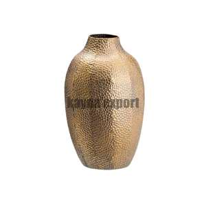 Exclusivo Florero de Metal de Diseño con Acabado Antiguo de Latón Martillado con Puntos Artísticos para Centro de Mesa de Boda Moderno - Product Image 1