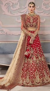 NEW---INDIAN/PAKISTANI HEAVY EMBROIDERY BRIDAL BLOUSE , <b>LEHENGA</b> DRESS Embellished WITH CRYSTAL GLASS BEADS,STONE,DABKA Work@2023 - Product Image 3