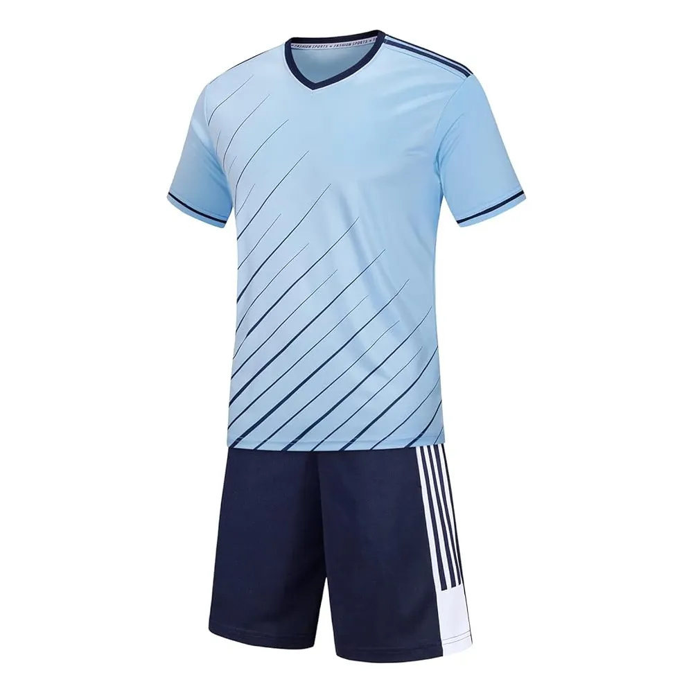 Conjunto de camisetas de fútbol en blanco de nuevo diseño, equipo de fútbol azul cielo, uniformes de fútbol para hombre, camisetas, camiseta de fútbol, logotipo personalizado