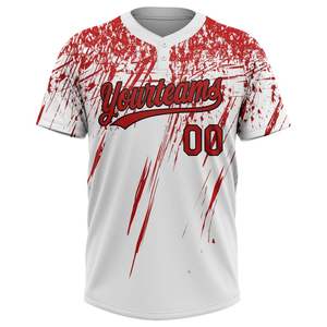 Sublimación personalizada Softball y camiseta de béisbol rojo teñido blanco con cierre de 2 botones al por mayor para clubes - Product Image 3