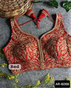 Ropa de boda para mujer, ropa de Sari de trabajo con perlas, diseñador indio, última colección, blusa pesada confeccionada para ropa de boda - Product Image 6