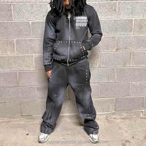 Custom hombres/mujeres Streetwear impreso poliéster Jogger conjunto cremallera chaqueta cortavientos con chándal corto ropa personalizada - Product Image 1