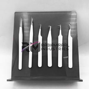 RMI Eyelash Tweezers Private Label <b>Black</b> Plasma Tip And White Powder Coated Color And <b>Black</b> Color Magnetic Tile For Tweezer <b>Hold</b> - Product Image 1