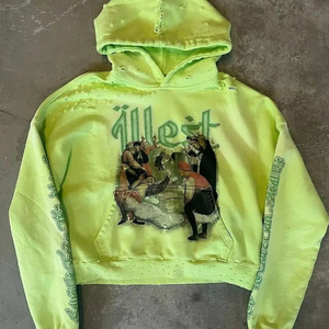 Personnalisable Hommes Oversize Sunfaded Acid Wash Sweat à Capuche Distressed Ripped Zip-up Streetwear Waffle Lining Blank Sweat à capuche - Product Image 3