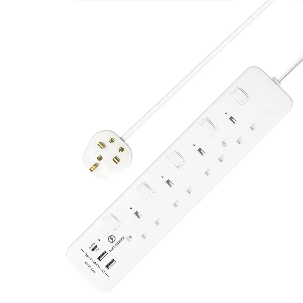 האיכות הטובה ביותר 2 USB יציאות 1 סוג C יציאת חכם 3250W BS בריטניה כוח רצועת 13A נתיך בריטניה Plug 5 חנויות מהיר תשלום מתגים