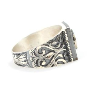 925 Sterling Silver Men's <b>Ring</b> Square Onyx Crescent <b>Moon</b> Star Bezel Setting Rhodium for Everyday Wear Gifts for Muslims - Product Image 3