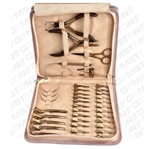 GEMSTONE ENTERPRISES Rose Gold Stainless Steel Hair Extension Tool Kit Model 24 Durable Reusable Two-Plier Clamps 2-Hole <b>Needle</b> - Product Image 1