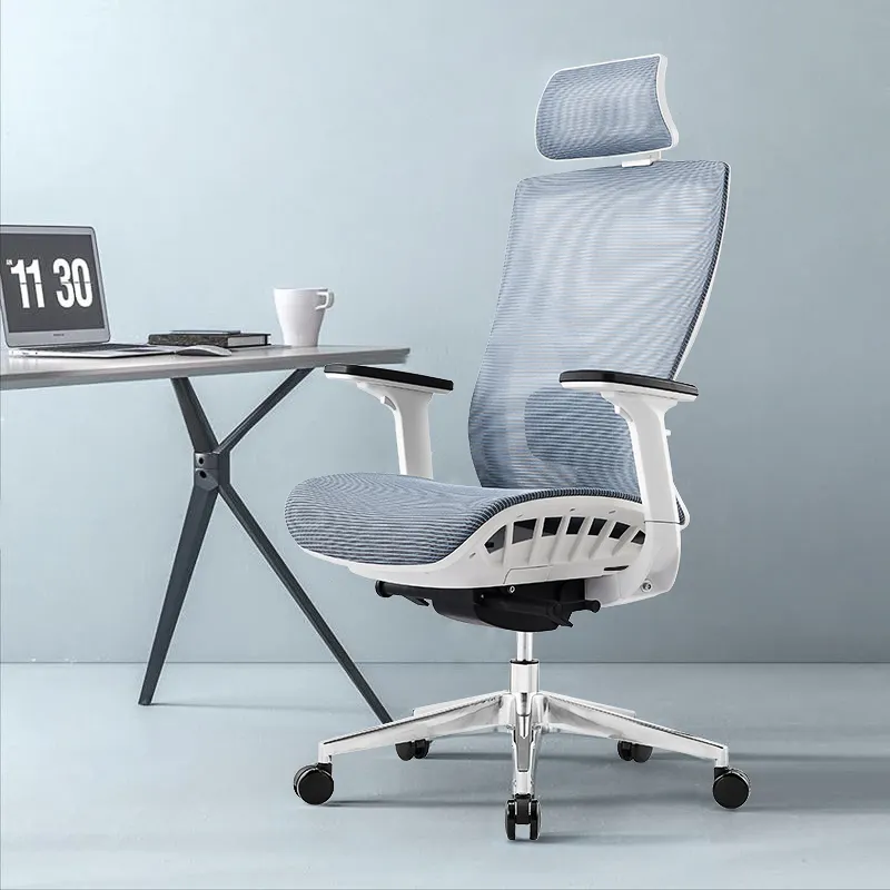 Sillón reclinable ejecutivo giratorio de diseño ergonómico moderno, silla de oficina de malla completa azul para el hogar