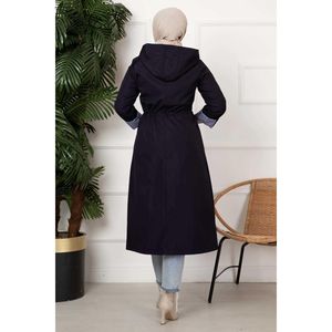 Gabardina de mujer azul marino con cuello alto con cremallera en la cintura túnel Casual Logo bolsillo para todas las estaciones-talla XS - Product Image 4