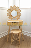 Vietnam Daisy Ensemble de vanité pour enfants Table de vanité en rotin avec tiroirs Coiffeuse avec miroir pour enfants fait à la main
