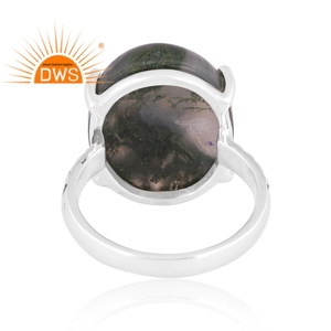 Dernières tendances Bague empilable en argent sterling fin Agate mousse naturelle Pierre précieuse Fabricant de bijoux personnalisés - Product Image 4