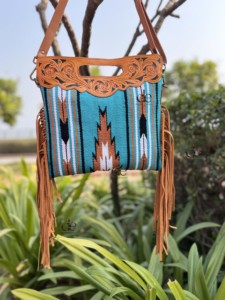 Hand Tooled Fringe Handbag Jacquard Turquoise Color <b>Sling</b> New Design Bohemian Aztec Fabric <b>Bags</b> Stylish <b>Bags</b> <b>for</b> <b>Women</b> - Product Image 4