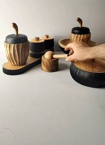 Ensembles de théière et de tasse en bois de palmier Coco de style nordique diverses tasses à thé en bois avec plateau service à café et à thé avec logo personnalisé - Product Image 3