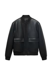Chaqueta Bomber de Cuero Negra para Hombre, Estilo Minimalista, Chaqueta Universitaria, Piel de Cordero Suave, Cuello Alto, Corte Entallado, Ropa de Abrigo de Invierno, Informal - Product Image 4