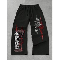 Pantalones Casuales de Invierno para Hombre, Estilo Hip Hop, a la Moda, Cómodos, de Pierna Recta, con Forro Polar, Cintura Elástica, Diseño Arrugado y Pintado