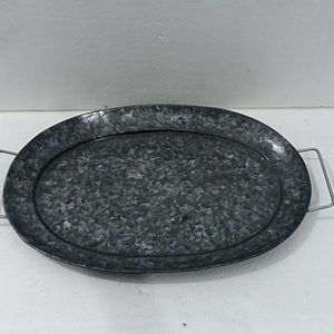 Plat à pizza ovale en métal blanc foncé à pois, résistant aux hautes températures, design industriel, 28/30 cm, VISHAL HANDICRAFT, produit OEM - Product Image 1