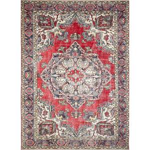 Alfombra de Lana Anudada a Mano de Gran Tamaño, Diseño de Medallón Rojo y Naranja, para Sala de Estar, Pasillo Rectangular, Modelo Pae-2373 - Product Image 1