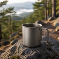 Mug en titane 380 ml avec poignée pliable, léger, de qualité alimentaire CPC, tasse de camping avec couvercle pour la randonnée en plein air