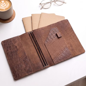 Personalized Crocodile Brown Embossed Leather Journal Cover, Refillable <b>Notebook</b>, 3 Insert <b>Planner</b>, Textured Leather Organizer - Product Image 3