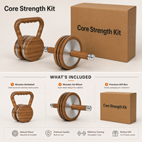 Kit de renforcement musculaire premium avec kettlebell en bois et roue abdominale, équipement de fitness pour la maison, ensemble cadeau personnalisé OEM ODM
