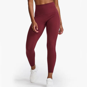 Leggings de Yoga Sin Costuras Color Granate Sólido de Secado Rápido para Mujer, Personalizables, Cintura Media, Control de Abdomen, Spandex/Poliéster - Product Image 4