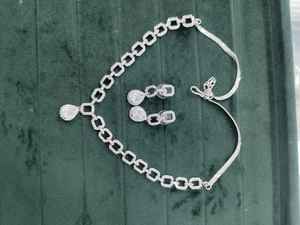 Elegant Women's Fashion Jewelry <b>Set</b> New Shiny <b>Silver</b> AD <b>Necklace</b> Full Diamond <b>Necklace</b> & Earrings for Weddings Evening Gowns - Product Image 3