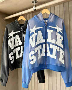 400GSM 100% Cotton Terry Plus Size Fabricant Personnalisé Acid Washed Sun Faded Embroidery Men's Hoodie - Product Image 3