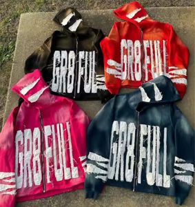 Marque personnalisée lavage à l'acide fermeture éclair survêtement évasé survêtement court avec impression bouffante pantalon de survêtement à capuche lourd Streetwear - Product Image 4