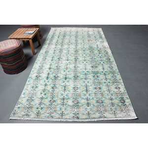 Tapis en laine vert blanc classique moderne 4,9 pieds X 9,1 pieds Motif géométrique abstrait Latex Couloir rectangulaire Design pour grandes pièces - Product Image 1