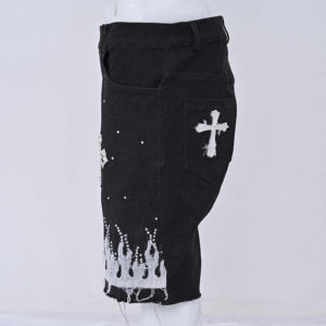 Shorts en jean pour homme avec strass, 100% coton, design personnalisé, style streetwear, grande taille - Product Image 5