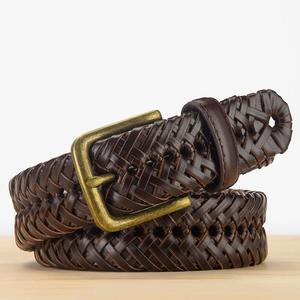 Ceinture tressée en cuir véritable pour hommes, avec sangle en tricot, jeans design vintage, ceintures tressées sans trous Cummerbunds de haute qualité - Product Image 4