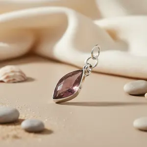 Pendentif en argent 925 pour femme avec pierre précieuse rose plaqué or 24 carats, style religieux, pierre naturelle et breloques en alliage, bijoux cadeau - Product Image 1