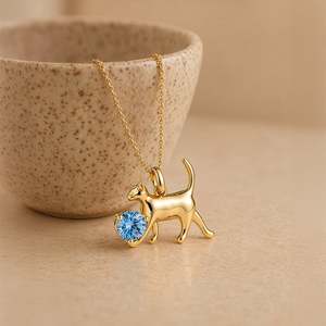 Jeulia Custom Gold Cat Necklace with Birthstone Diamond Pearl Chain - Product Image 4