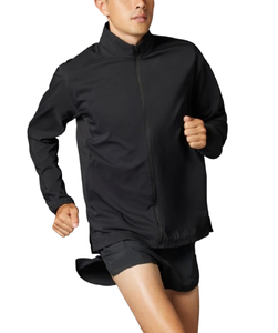 Veste de survêtement noire en polyester imperméable à demi-zip personnalisée pour hommes, style streetwear - Product Image 1