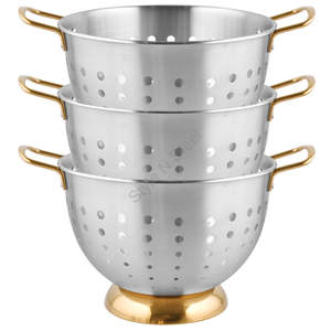 Passoire de ville en acier inoxydable de qualité supérieure avec un ensemble de 3 pièces à poignée dorée - Product Image 4