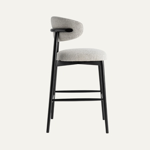 Modern Solid Teak Wood Upholstered Bar <b>Stool</b> with Fabric Seat Contemporary Bar Chair for Cafe Restaurant Commercial Use - Product Image 3