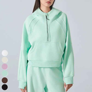 Survêtement polaire femme manches longues haut court tenues décontractées sweats pantalons de survêtement à capuche Streetwear ensemble deux pièces pleine longueur - Product Image 2