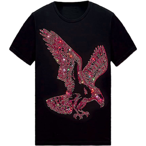 Venta al por mayor camiseta para hombres Oversize Streetwear O-cuello Rhinestone Transfer Diamond 100% algodón, camiseta para hombres, ajuste suelto - Product Image 5