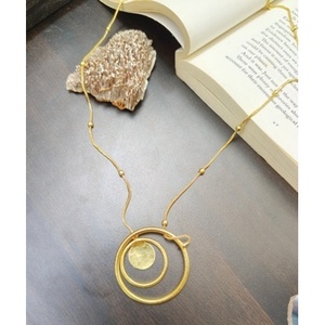 SOUMYA CREATIONS Handmade Gold-Plated Brass Minimalist <b>Statement</b> <b>Necklace</b> with Circular Pattern Unisex for Party Occasions - Product Image 4